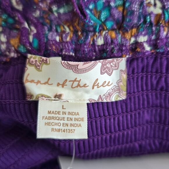 Band of the Free Smocked Crop Top Floral Long Sleeve Blouse Size L - Picture 3 of 10